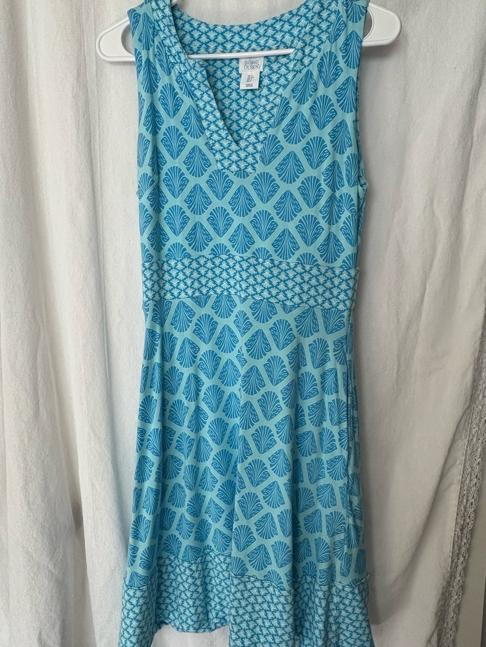 Sigrid Olsen Light Blue Patterned Sleeveless V-Neck Dress